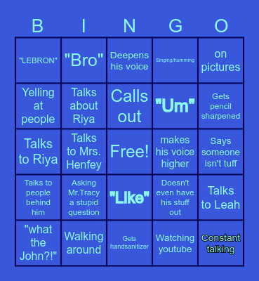 Elijah Bingo Card