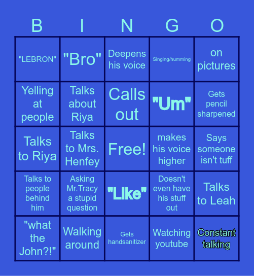 Elijah Bingo Card