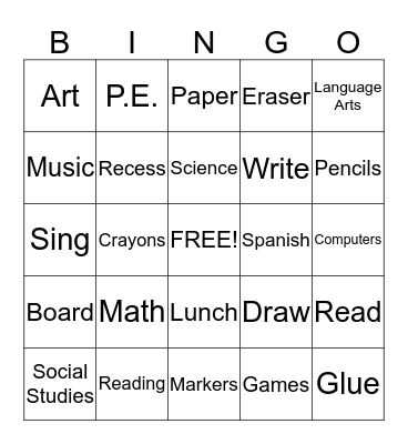 All About School Bingo Card