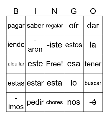 Spanish 8 Bingo Card