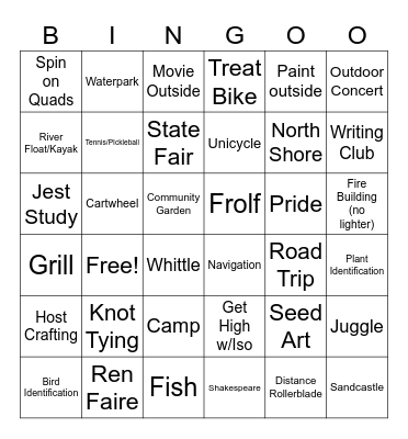 Summer, Baby! Bingo Card