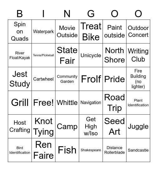 Summer, Baby! Bingo Card