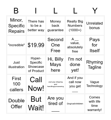 Billy Mays Bingo Card