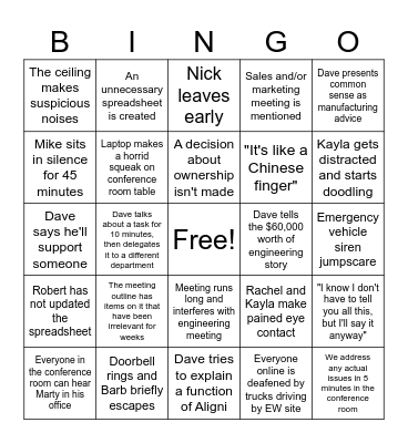 Production Meeting Bingo Card