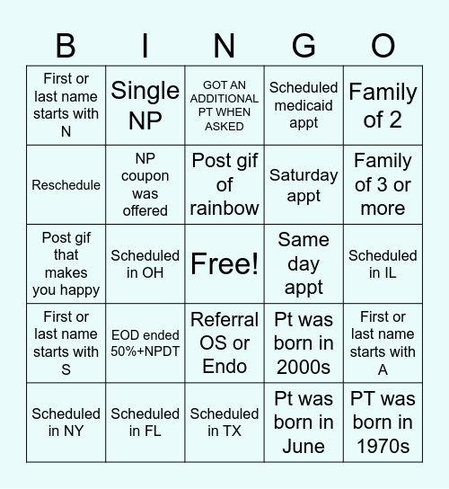 June Bingo for Sky Blue Bingo Card