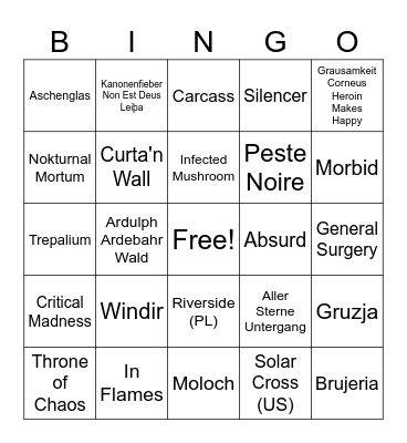 My favourite music Bingo Card