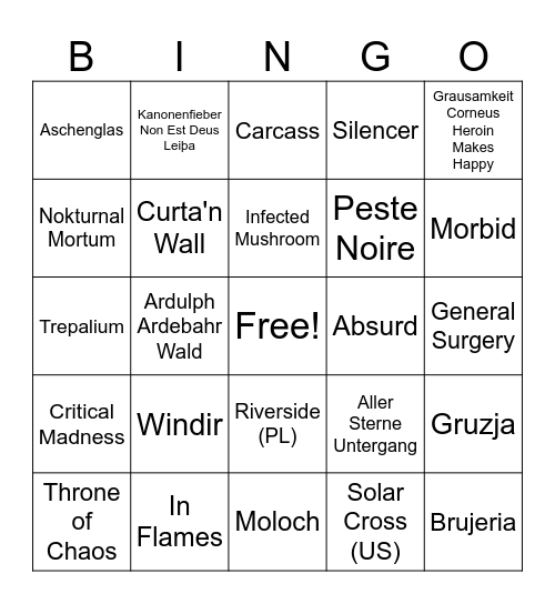 My favourite music Bingo Card