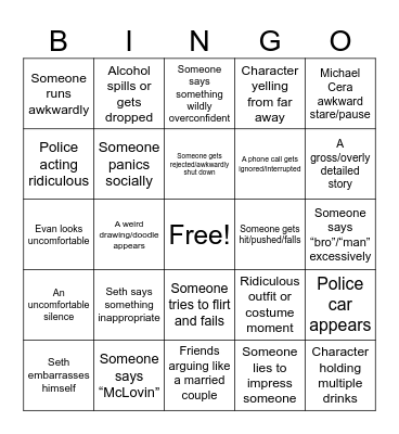 SUPERBAD Bingo Card