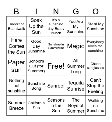 Sunshine & Summer Time Bingo Card