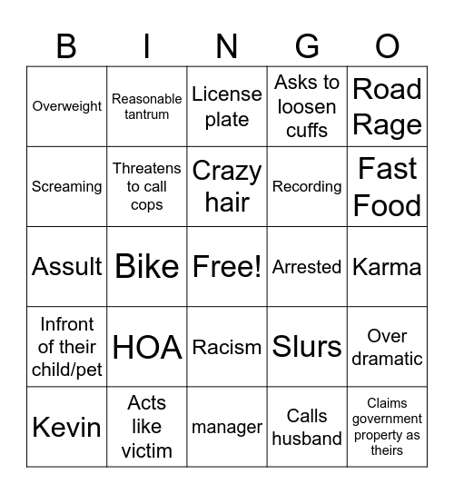 Karen Bingo Card
