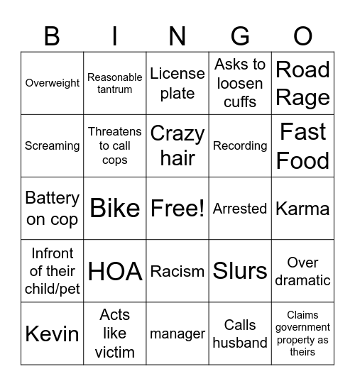Karen Bingo Card
