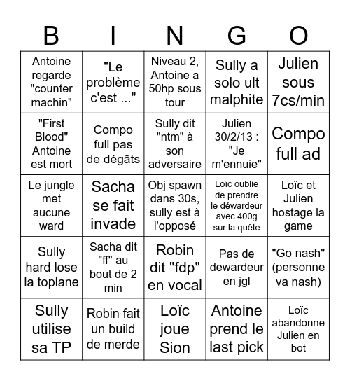 LoL des caribous Bingo Card