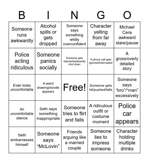 Superbad Bingo Card