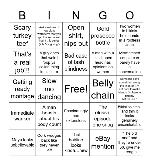 Love Island Series 8000 Bingo Card