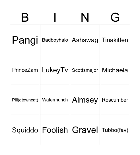 STREAMER BINGO Card
