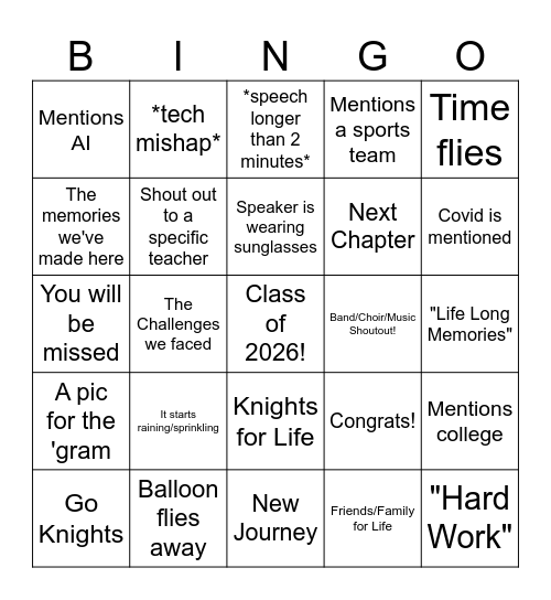 Graduation Bingo! Bingo Card