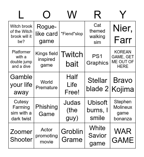 Whatever Bingo Card