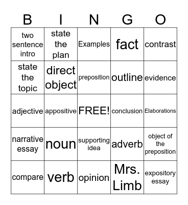 Language Bingo Card