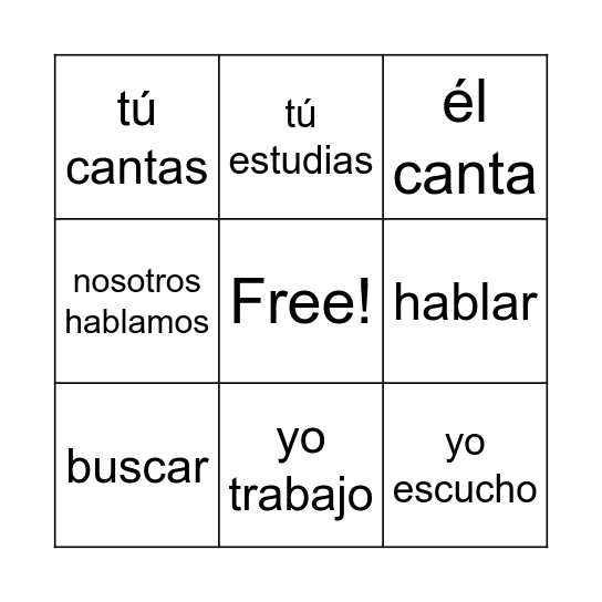 Verbos -AR Bingo Card