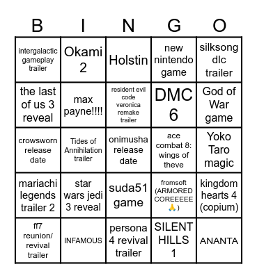 gayming wao (rd release date) Bingo Card