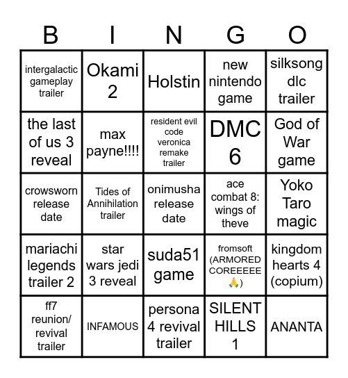 gayming wao (rd release date) Bingo Card
