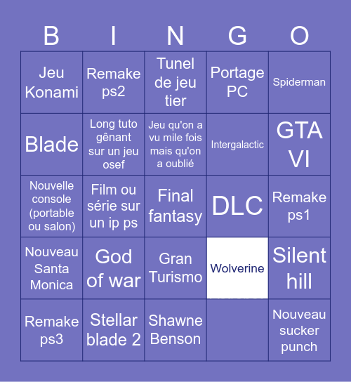 PlayStation State of play Bingo Card