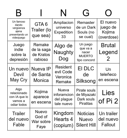 No e3 Bingo Card