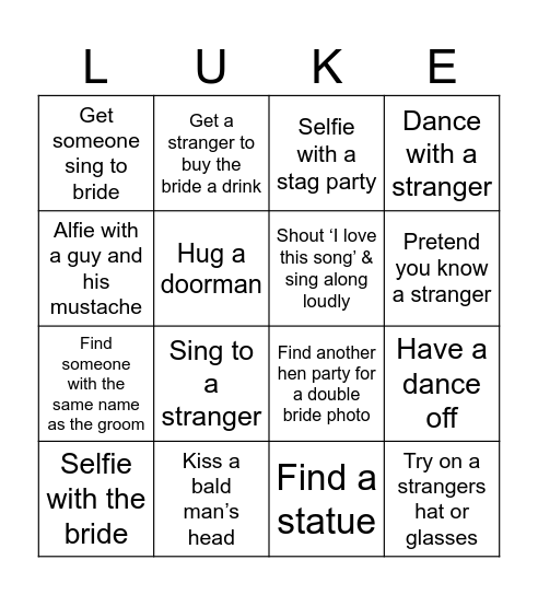 Shannons Hen Fest Bingo Card