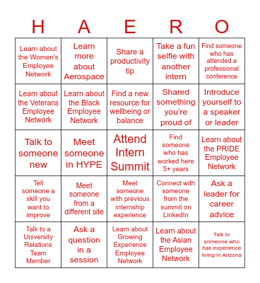 2026 Intern Summit Bingo Card