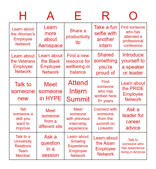 2026 Intern Summit Bingo Card