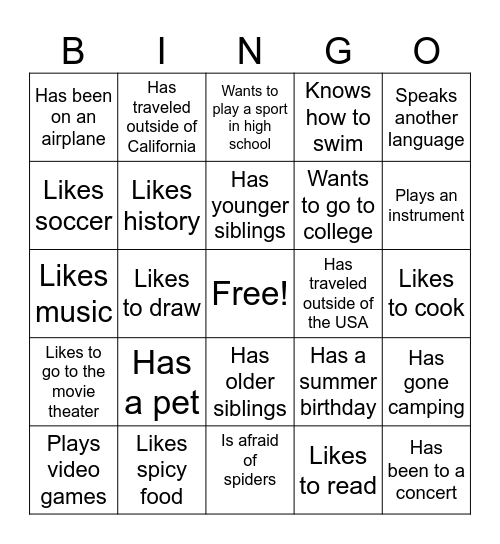 Human Bingo Card