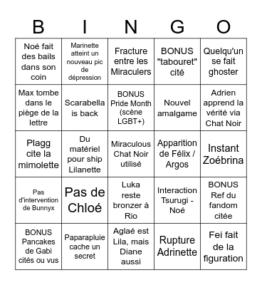 Final Miraculous Saison 6 Bingo Card