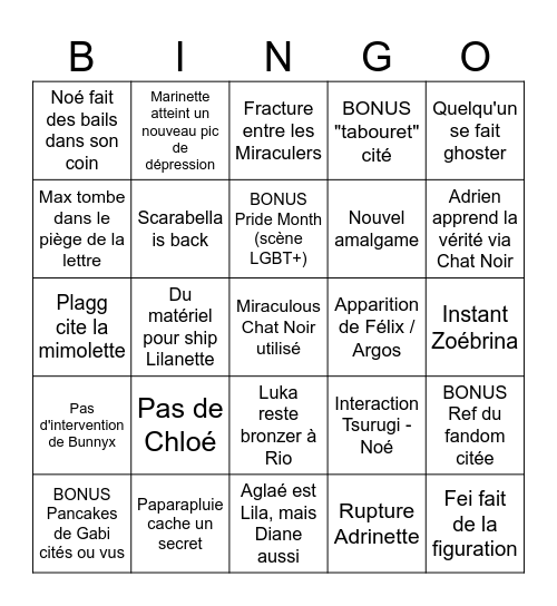 Final Miraculous Saison 6 Bingo Card