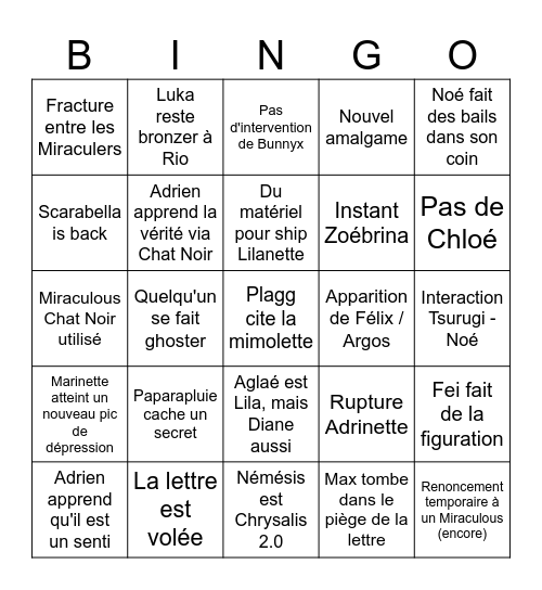 Final Miraculous Saison 6 Bingo Card