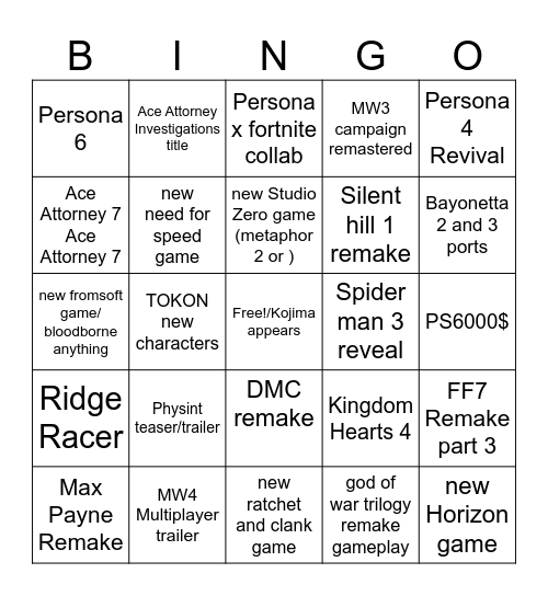 E3 2026 Bingo Card