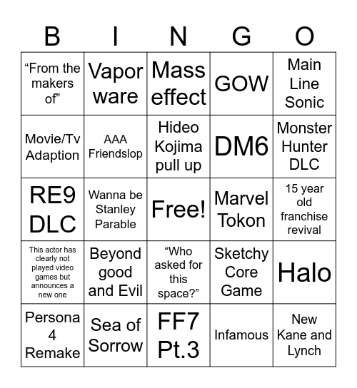 SGF 2026 Bingo Card