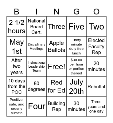 Untitled Bingo Card