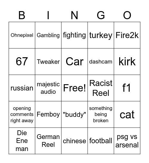 Instagram bingo Card