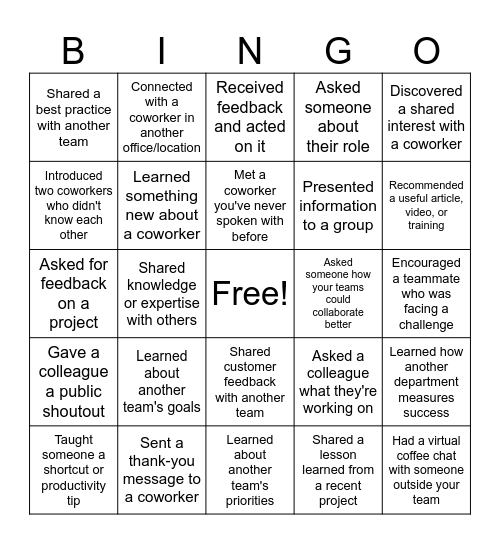 SoftCo Collaboration Bingo Card