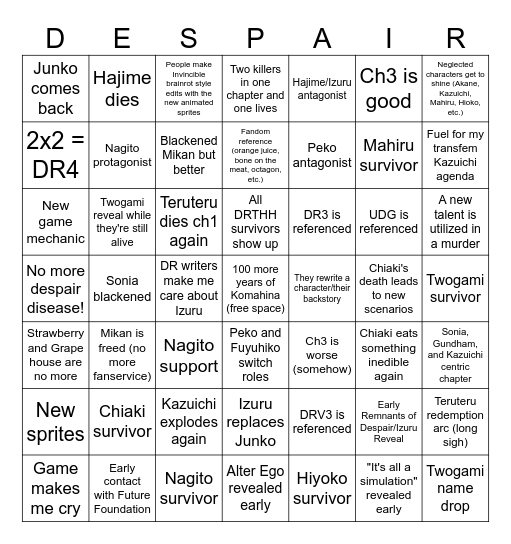 SDR 2x2 Bingo Card