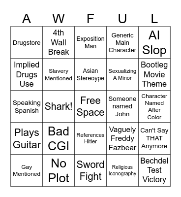Bad Movie Bingo Card