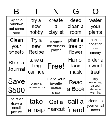 Self-Care BINGO Card