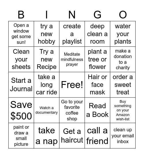 Self-Care BINGO Card