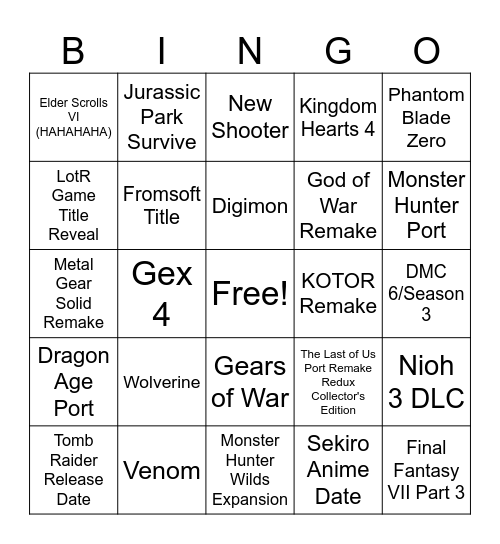 Sony State of Play 2026 Bingo Card