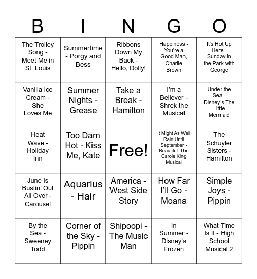 Summer Bingo Card