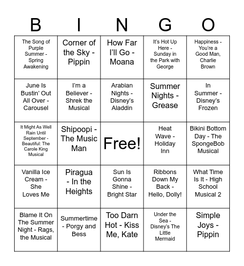 Summer Bingo Card