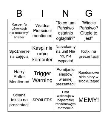 Kaspi bingo Card