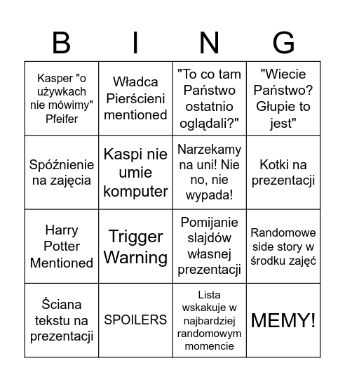 Kaspi bingo Card
