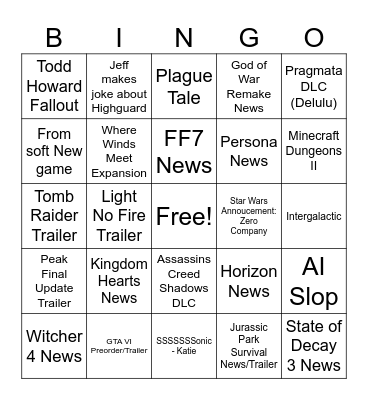 (Basically) E3 Bingo Card