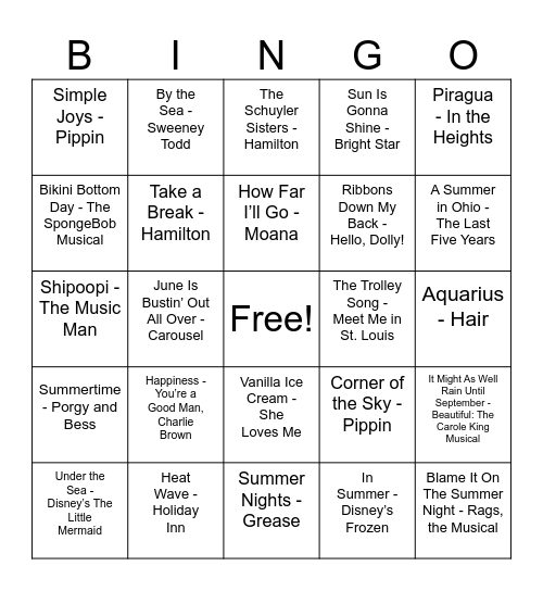 Summer Bingo Card
